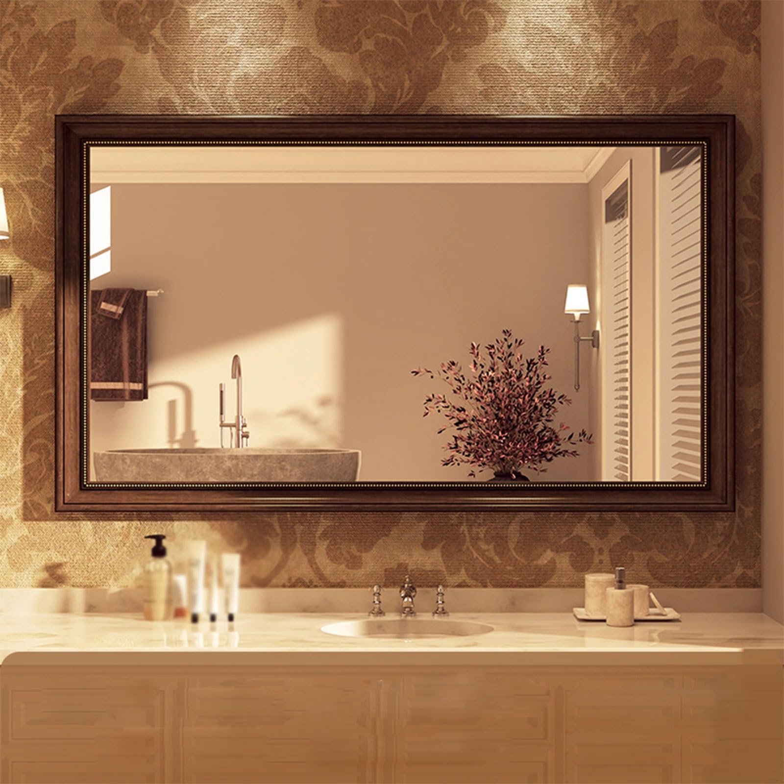 Specchio Bagno，Rettangolare Specchi da Parete per Bagnos，Facile da Montare,HD Vetro Temperato，Stile Retrò,per Armadio Palestra Ingresso Soggiorno(1,50 * 70cm(20 * 28in))