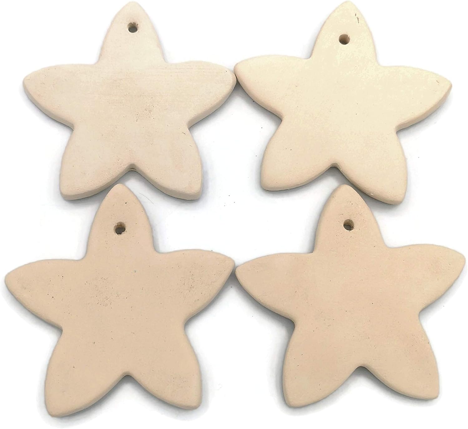 70mm White Star Ornament Set of 4, Bisque Blank Ceramics Unpainted, Christmas Gift Tags Handmade, Ready to Paint Wedding Favours