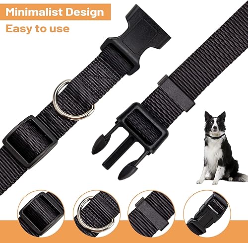 Miniatura 4 de PuppyDoggy Collar ajustable de nailon negro para perro, collar martingala para perros con hebilla de liberación rápida, collar clásico para mascotas