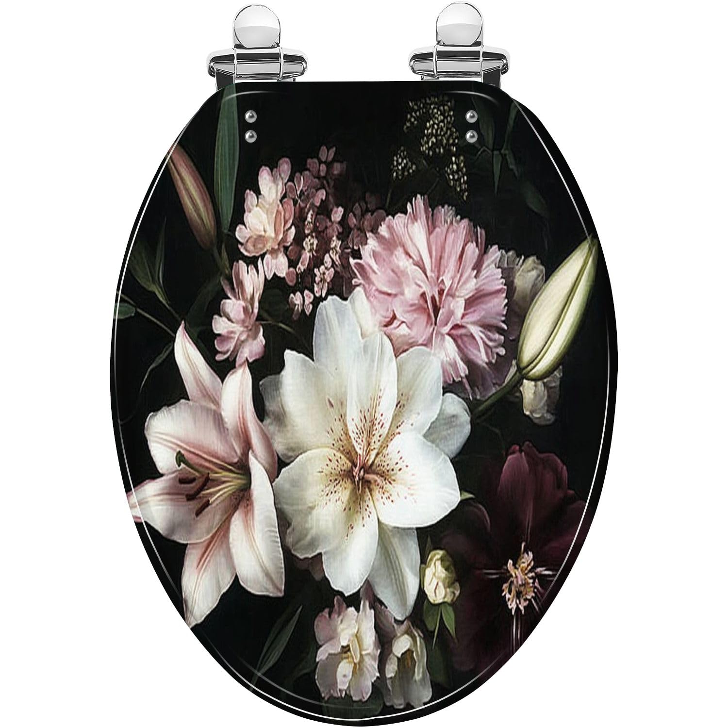 Decorative Toilet seat Cover, Quick Release Hinges Close Close Cover Peonies Butterflies Easy Install Clean, Adjustable, Lightweight, Durable, Portable, User-Friendly, Elongated, Resin
