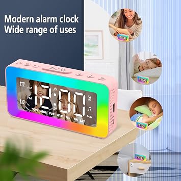 SPLITSKY Çocuklar Çalar Saat, Beyaz Gürültü Uyku Yardımı, 8 Modlu RGB Gece Lambası ile Başucu Saati, Günlük/Hafta İçi/Hafta Sonu Modu, Çift Çalar Saat, USB Bağlantı Noktası, Dimmer, Zamanlayıcı,