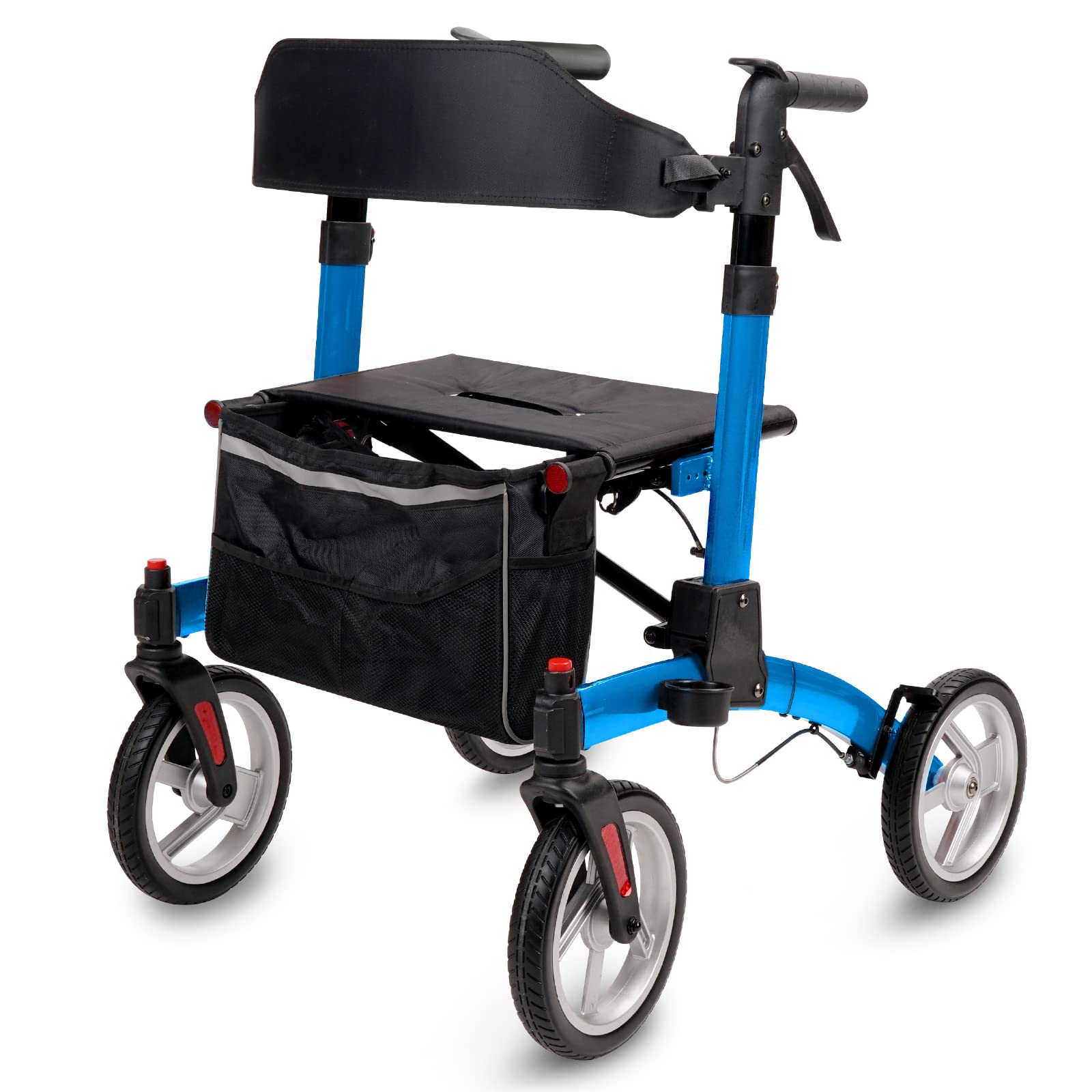 All-Terrain Walkers for Seniors,Folding Rollator Walkers with All 10” Wheels and Seat for Seniors,Lightweight Rolling Walker with Seat and Brakes,Aluminum Mobility Walking Aid for Elderly,Blue