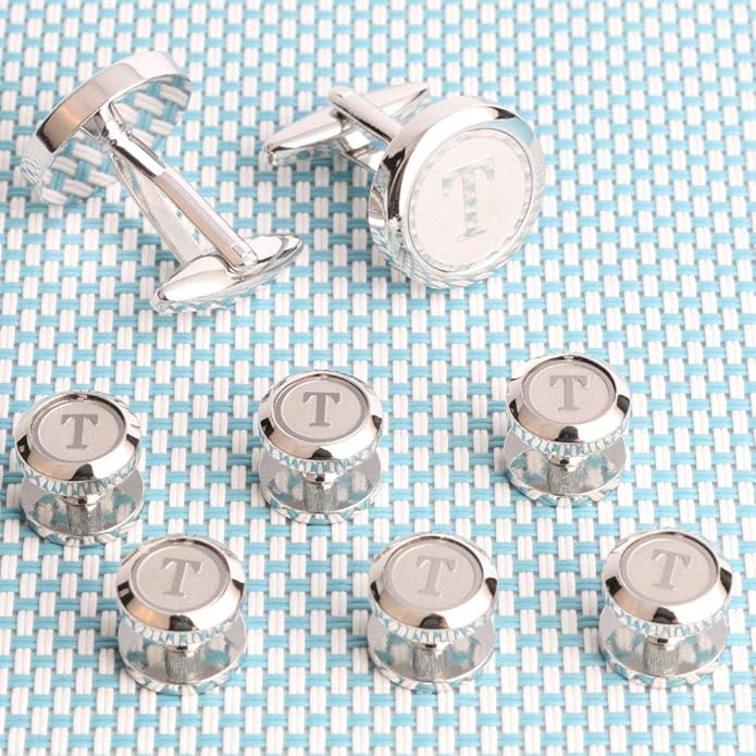 Gemelos y Pasadores para Camisa de Negocio Boda Iniciales A-Z Regalo miniatura 4