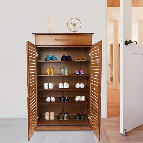 Miniatura 2 de InSyoForeverEC Gabinete de almacenamiento de zapatos de 5 niveles para piso, zapatero de bambú con cajón, organizador de zapatos para pasillo,