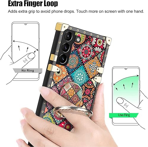 Miniatura 8 de nancheng Funda para Galaxy S21 FE 5G Linda funda para niñas y mujeres con soporte de anillo retro patrón de flores esquinas reforzadas de metal a
