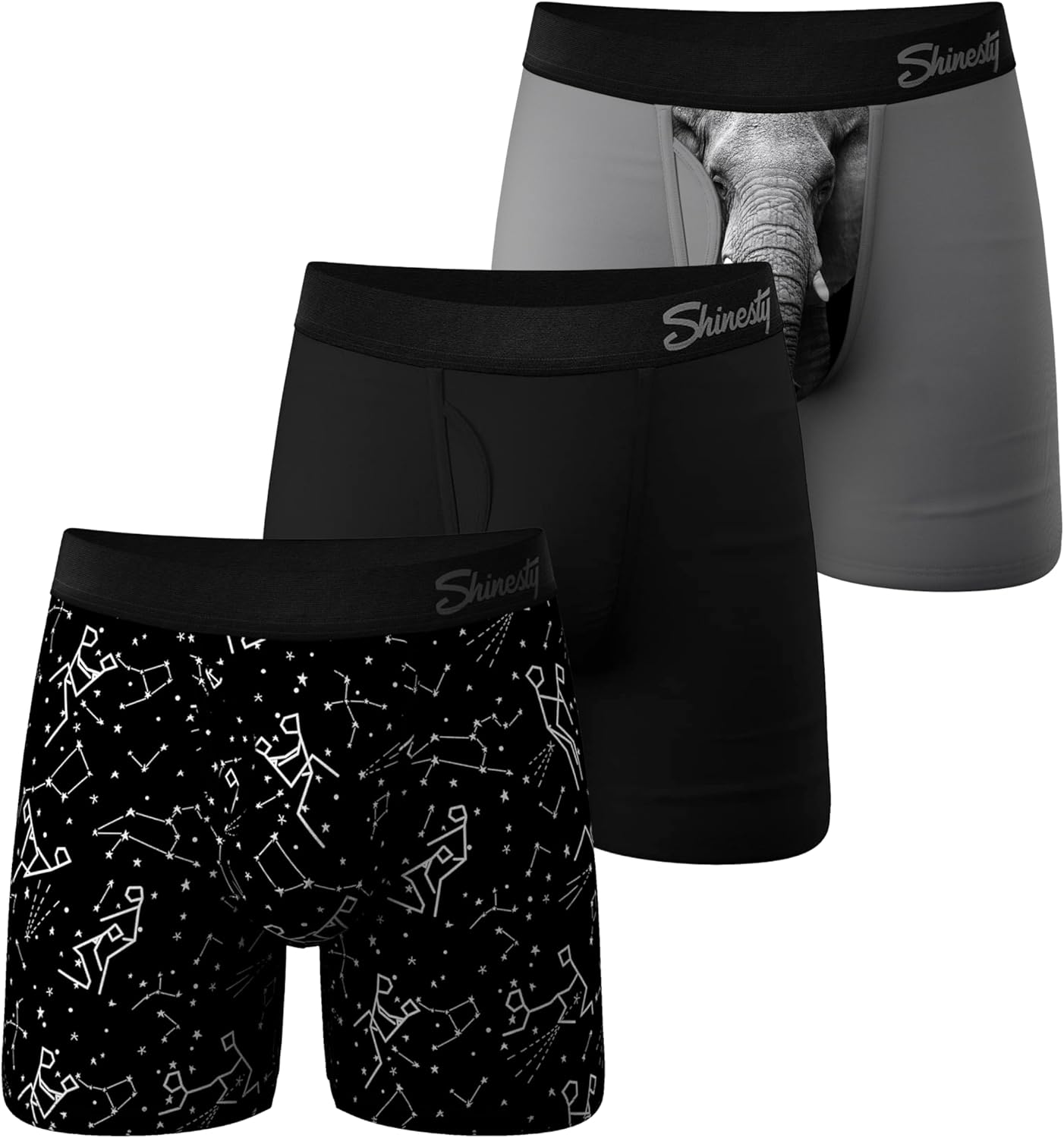 Shinesty Boxer Briefs for Men Pack of 3 - Hammock Support Pouch Underwear for Men with Fly