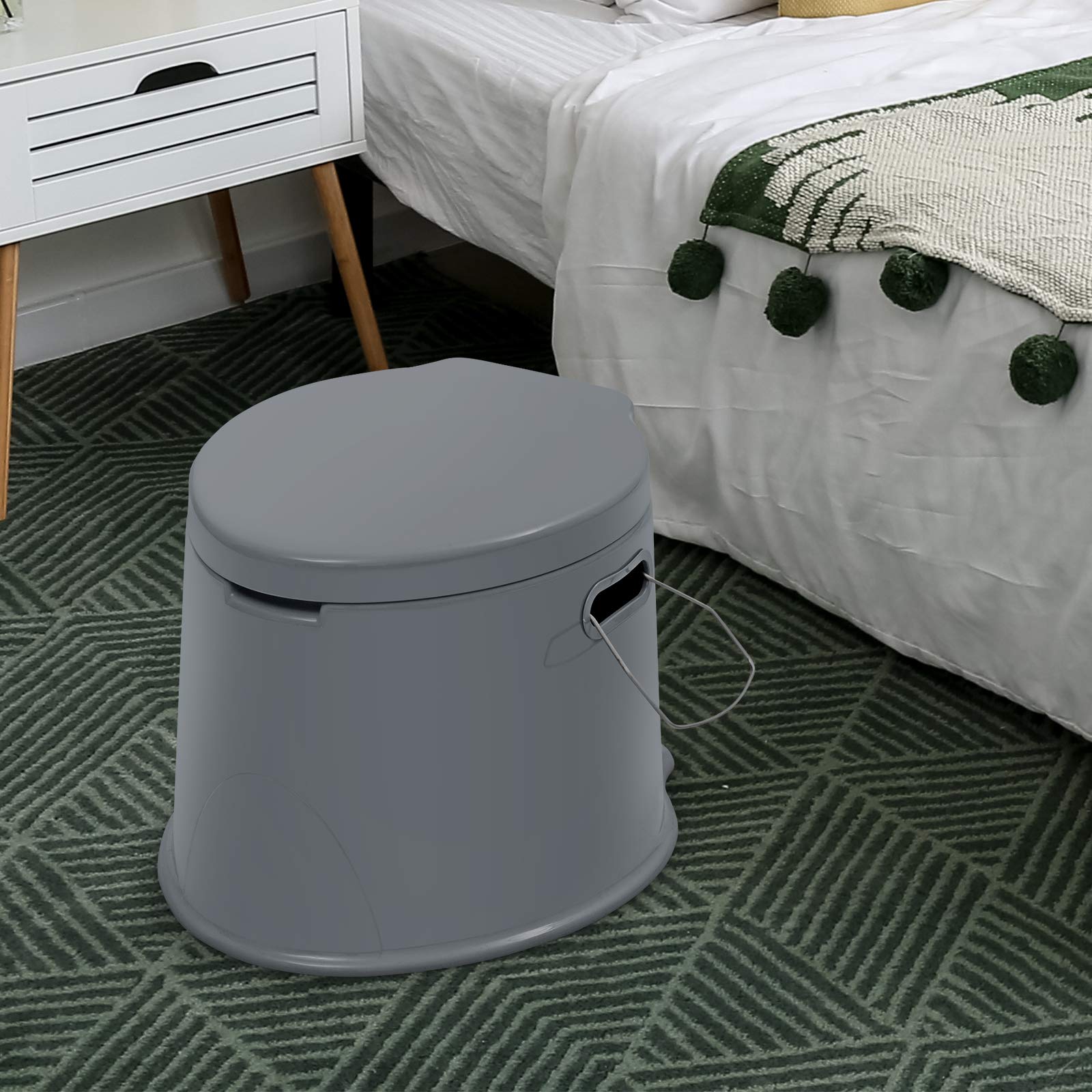 DREAMADE Toilette Portable – 5L Porte Rouleau de Papier Toilette, Utilisation à l’Intérieur et l’Extérieur pour Personnes Agés et Maladies, Voyage pour Caravanes, Campings en Plein Air, Gris et Noir