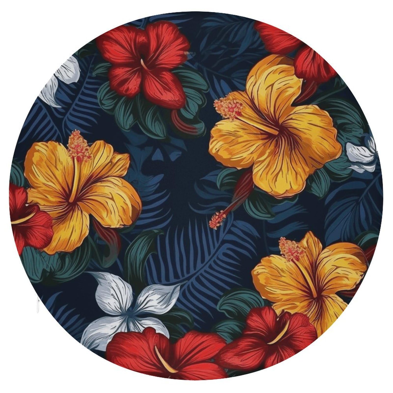 Housse de siège de chaise ronde à motif fleurs hawaïennes amovible
