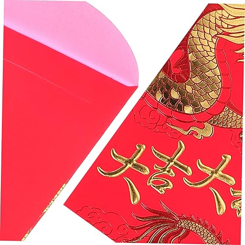 Miniatura 7 de Sobre rojo chino 2024 Año Nuevo, 6 unidades, papel de aluminio de oro chino, personaje del año del dragón, sobre de la fortuna Fengshui, Hong Bao,
