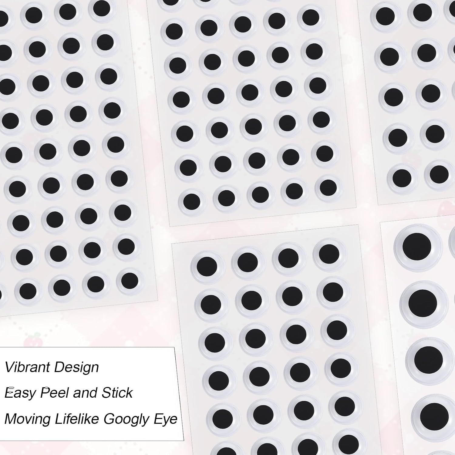 cobee 12 Sheets Googly Eyes Stickers, Self Adhesive Wiggle Eyes Assorted Sizes Googly Eye Small Wiggle Eye Stickers for Crafts Scrapbooking Decoration DIY Doll Making (8mm, 10mm, 12mm, 18mm)