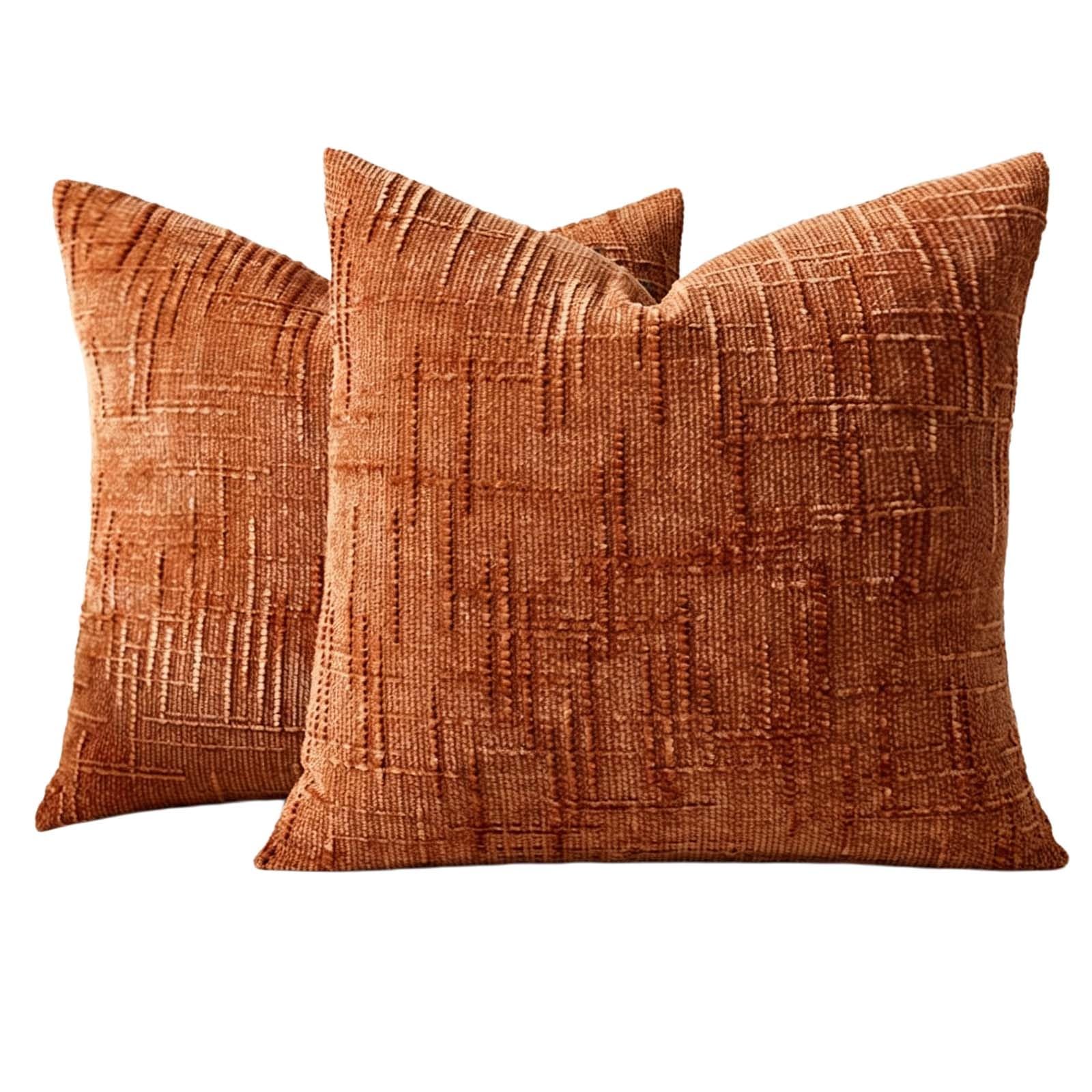 2 Pack Throw Pillow Covers 18x18 Inch Chunky Chenille Farmhouse Sofa Decor