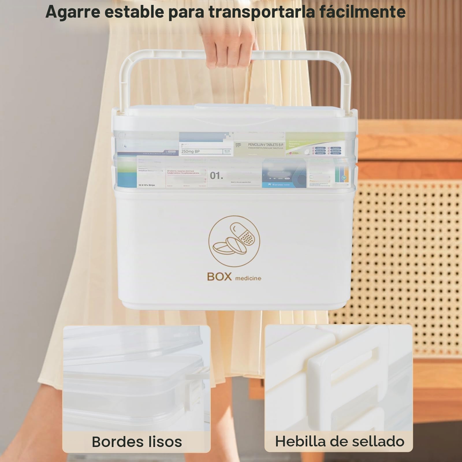 Botiquín Portátil de 3 Niveles para Medicamentos | Caja Organizadora Multifunción con Asa Cómoda, Dimensiones 30x16x24 cm, Ideal para Hogar, Viajes y Emergencias Cotidianas
