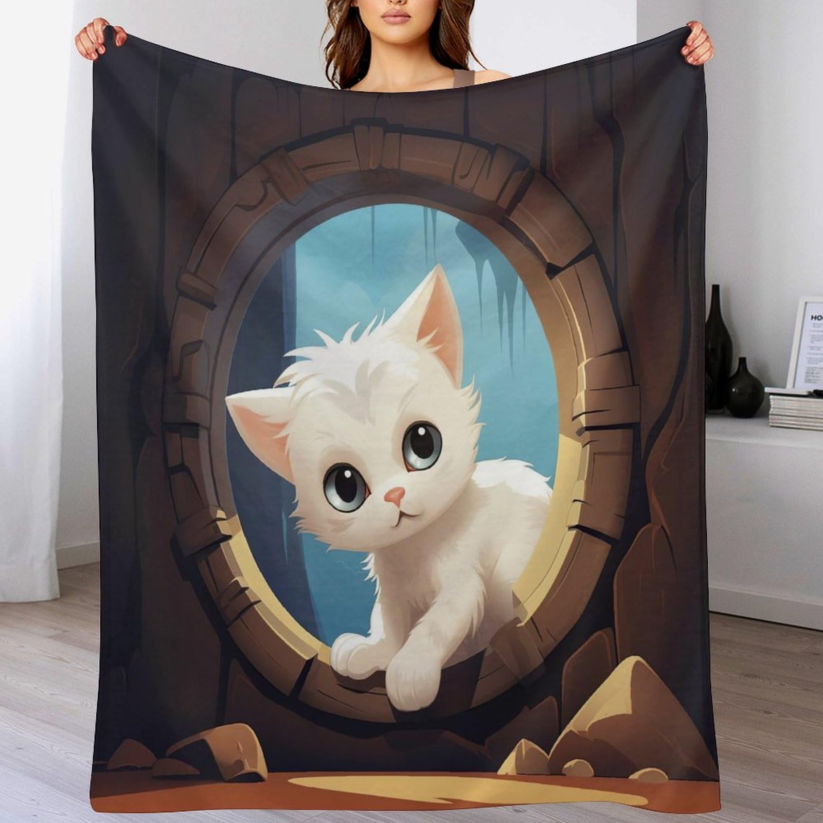 Couverture polaire chat 150x200cm en flannel douce pour canapé