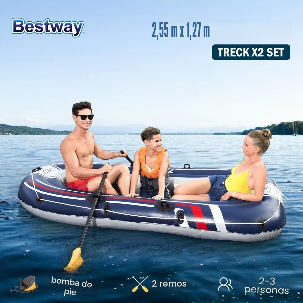 Bestway Hydro-Force - Barca raft naviga para 2 personas, con remos y bomba de pie
