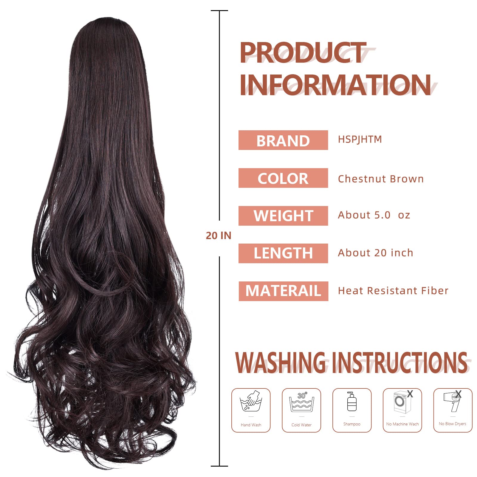 Dark Brown Synthetic Ponytail Extension 20 Inches with Claw Clip for Women Amazon.com : HSPJHTM Dark Brown Ponytail Extension,20 main image 3