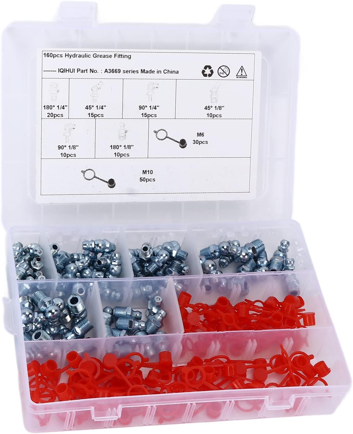 Grease Zerk, 160PCS/Set 6 Sizes British System Lubrication Fitting Hex Grease Fittings Grease Nipple Zerk Grease Fittings for Trucks for Cars for Motorcycles