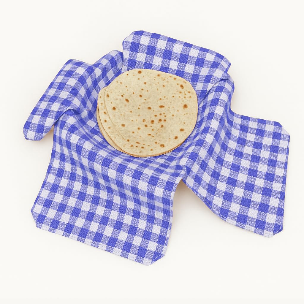 OPTICA WEAVES Black Checks (Ajoop) Cotton Double Layer Roti Clothes Wrap with Flaps, Cotton Cloth for Chapati, Hot Case, Kitchen Chapati Cloth Wrap, Roti Cloth (Multi 1, Pack of 1) (Blue)-image-23