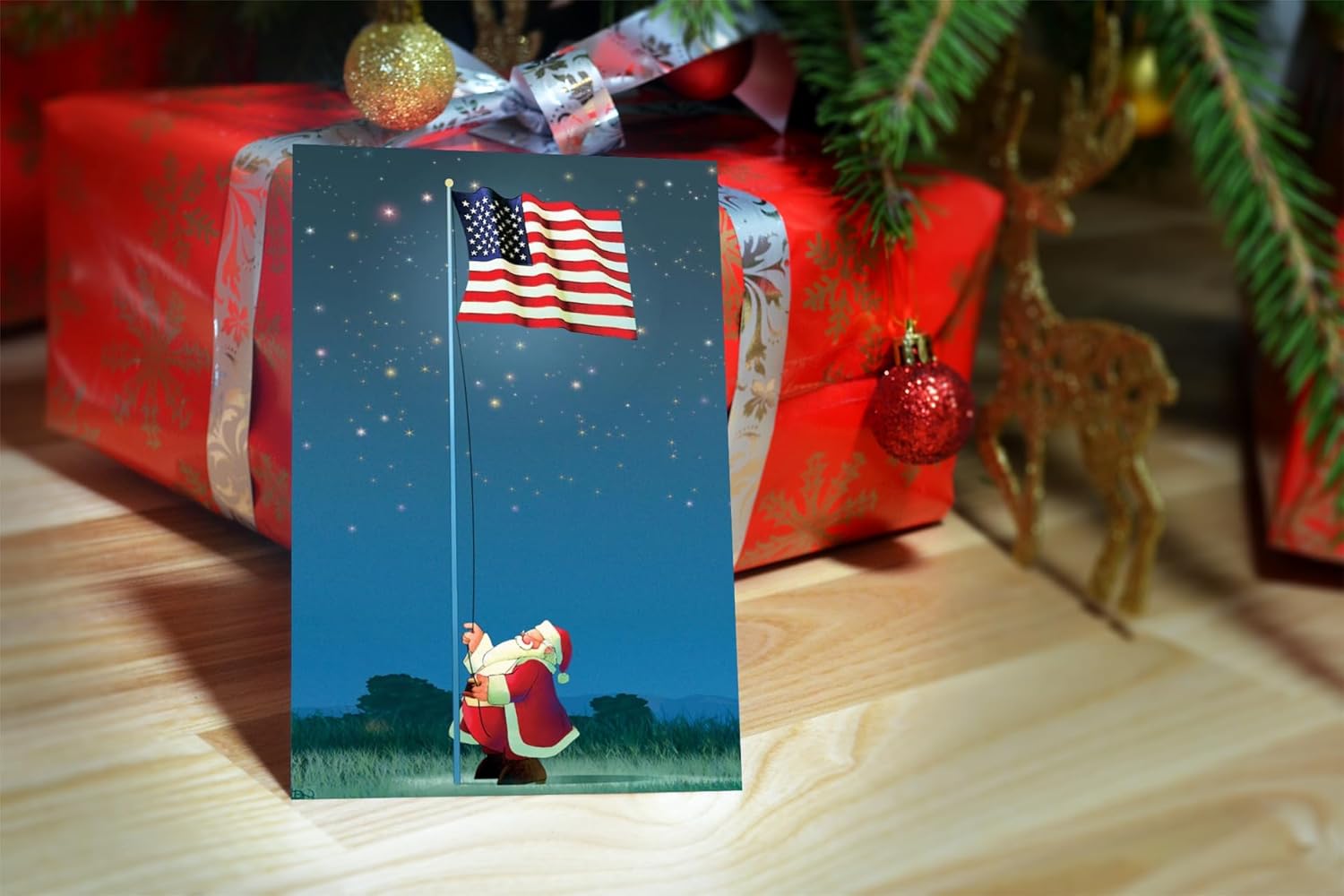 Stonehouse Collection | Patriotic Christmas Card | 24 American Flag Cards & Envelopes | American Flag - USA Made (Personalized)
