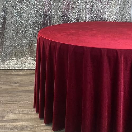 Miniatura 2 de YOUR CHAIR COVERS - Mantel redondo de terciopelo real de 120 pulgadas - Mantel de lino color burdeos para mesas redondas estándar