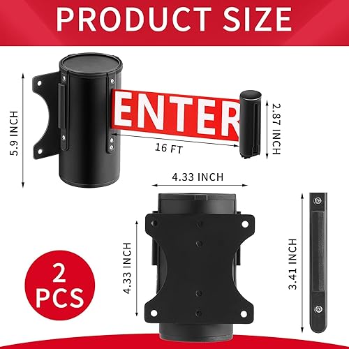 Miniatura 5 de Landical 2 piezas de cinturón retráctil de montaje en pared fijo No entrar, correa de seguridad con sistema de frenado, botón de bloqueo para