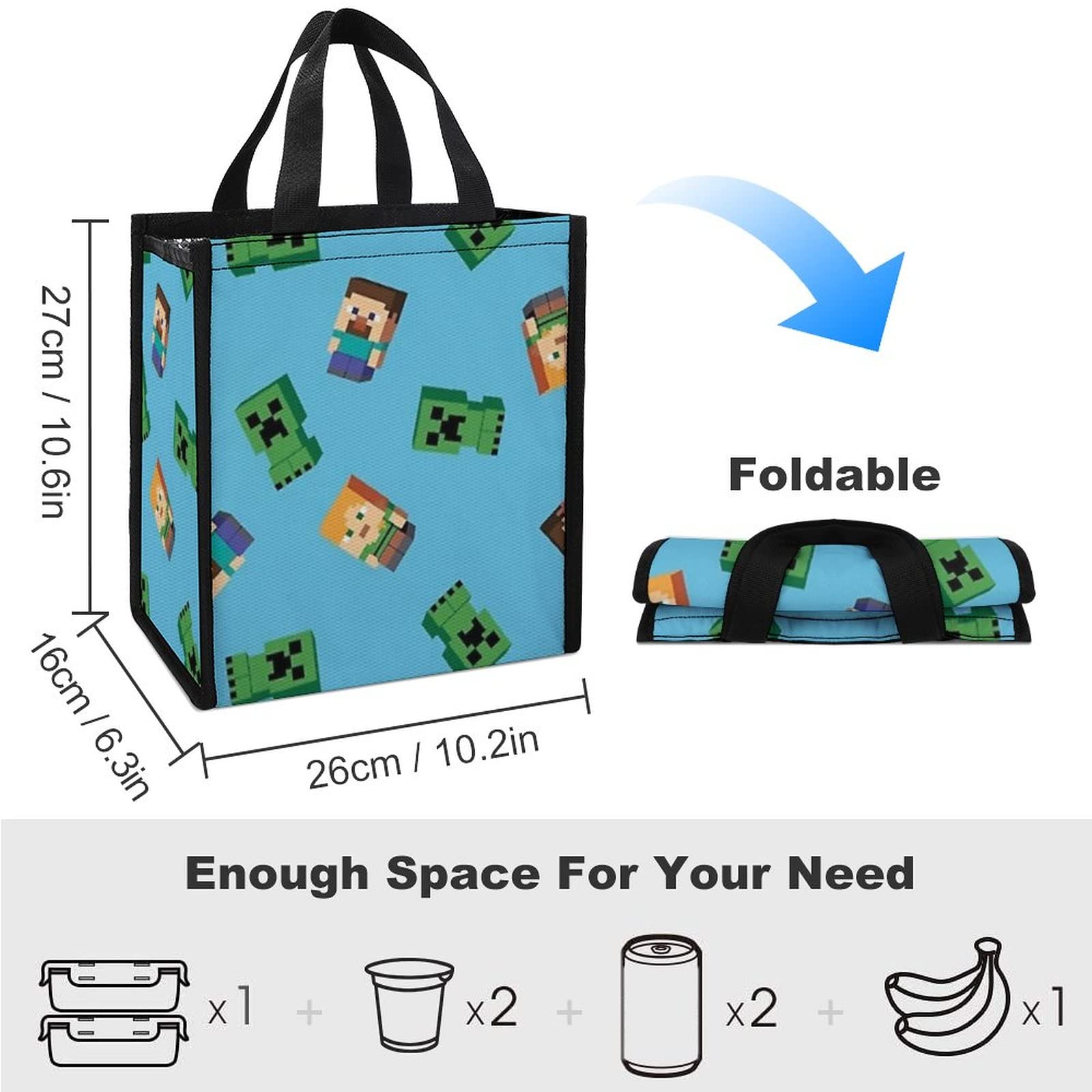 Amazon｜マイクラ ランチバッグ 保冷 保温 折りたたみ 子供用 お弁当