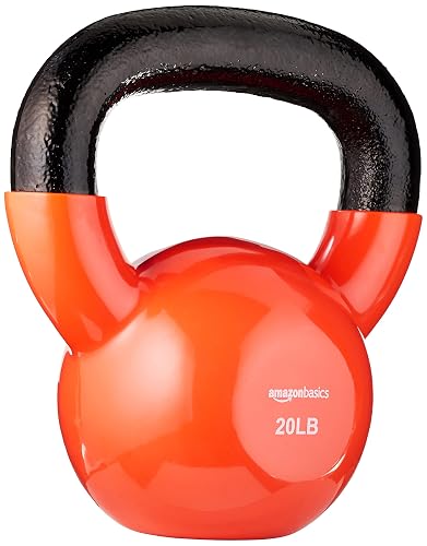 amazon basics Vinyl Coated Iron Kettlebell 20lb, Orange and Black