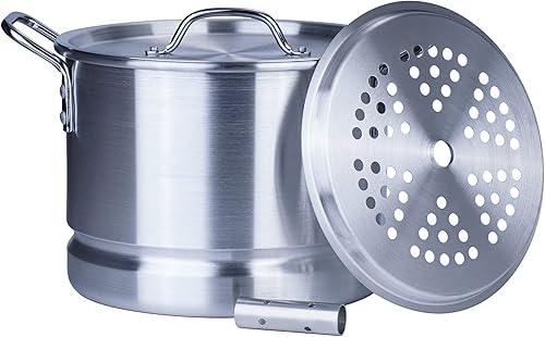ARC - Olla de vapor de tamale de aluminio de 32 cuartos de galón olla de caldo de mariscos con estante de vapor y tubo ideal para olla de baño de