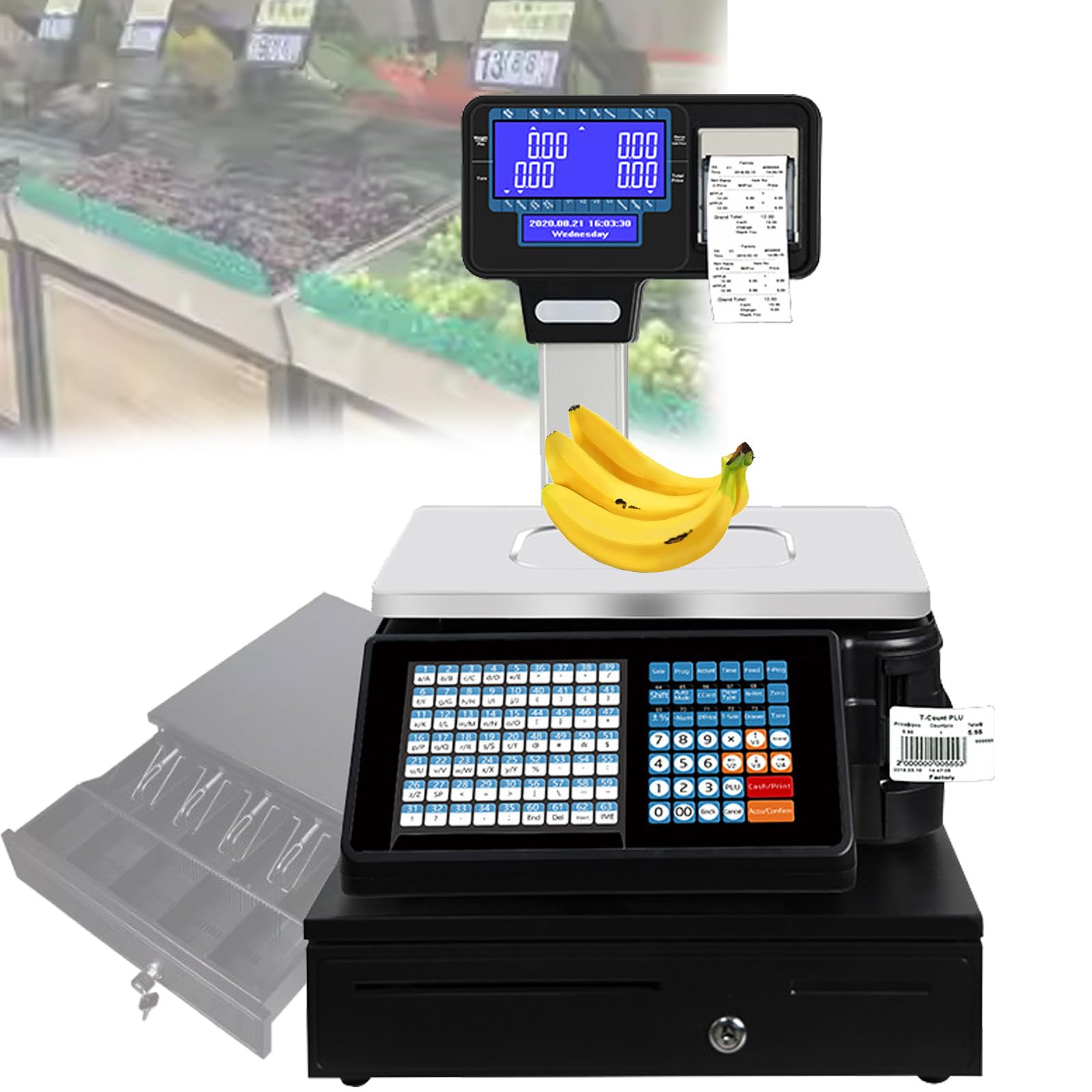 SaryEdge Weighing Scales with Label and Receipt Printer - Ideal for Commercial Food Meat Weighting Shop Retail Electronic Weight Calculator,B,B