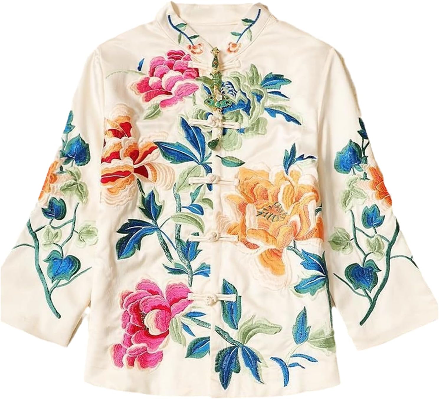 Women Shirt Blouse Vintage Spring Ethnic Style Embroidery Chinese Tops Eleganti Loose Tang Suit Female Long Sleeves