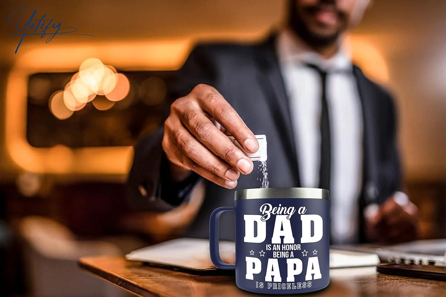 Gifts for Papa, Dad from Daughter Son, Kids - Papa Mug for Christmas - Presents for Dad, Grandpa on Birthday - Insulated Stainless Steel Novelty Mug 14oz, Navy - Image 6