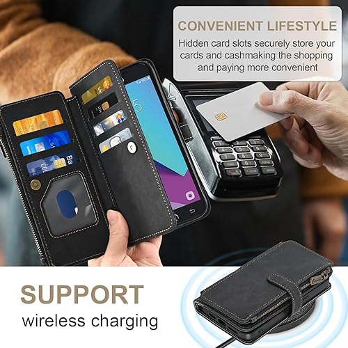 Miniatura 5 de Asuwish Funda de teléfono para Samsung Galaxy J3 Luna Pro J 3 Prime 2017 Emerge 3J Eclipse Mission Wallet Cover y protector de pantalla de vidrio