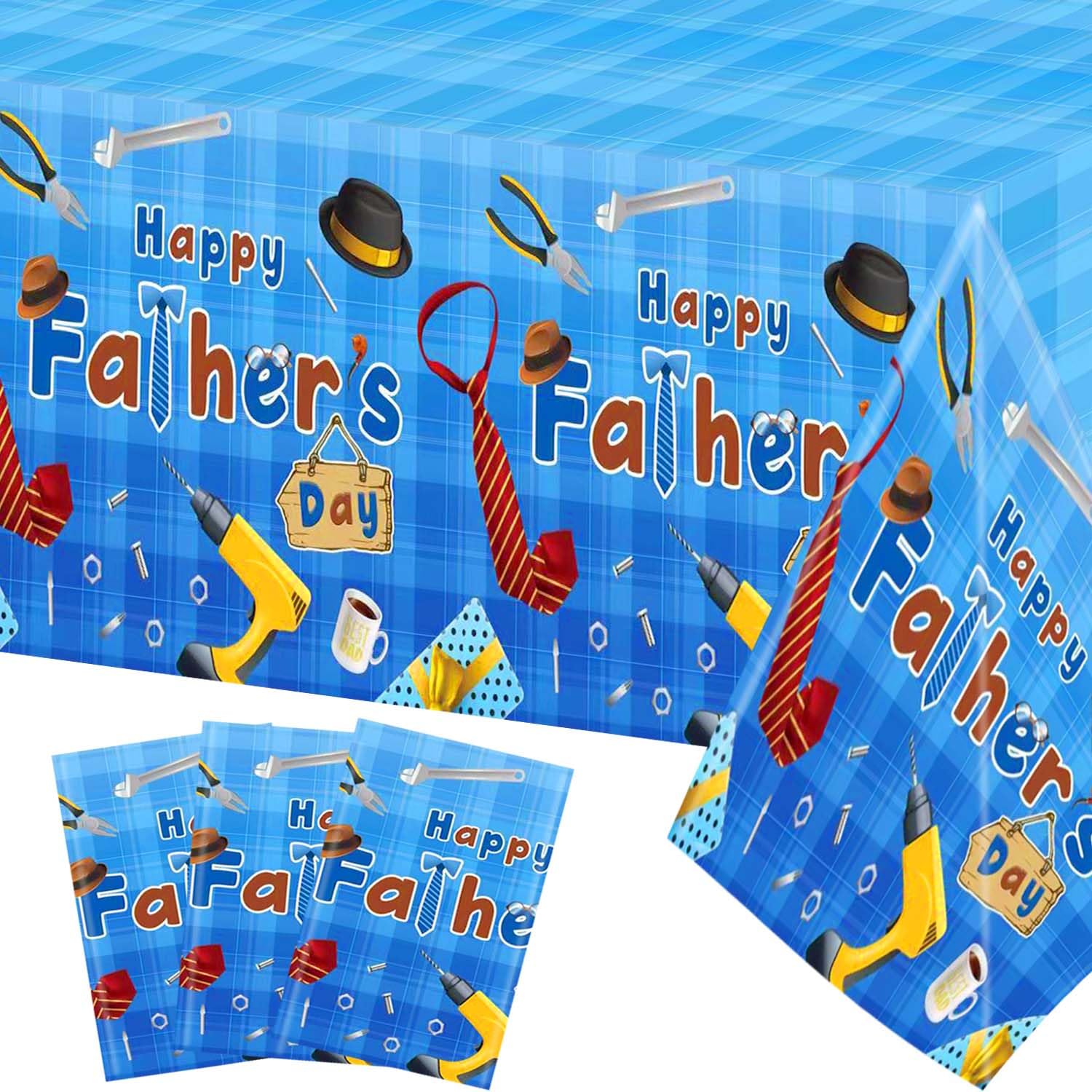 3 Pack Happy Fathers Day Party Supplies Tablecloth Table Cover for Happy Fathers Day Party Decorations(51.2 x 86.7 Inch)