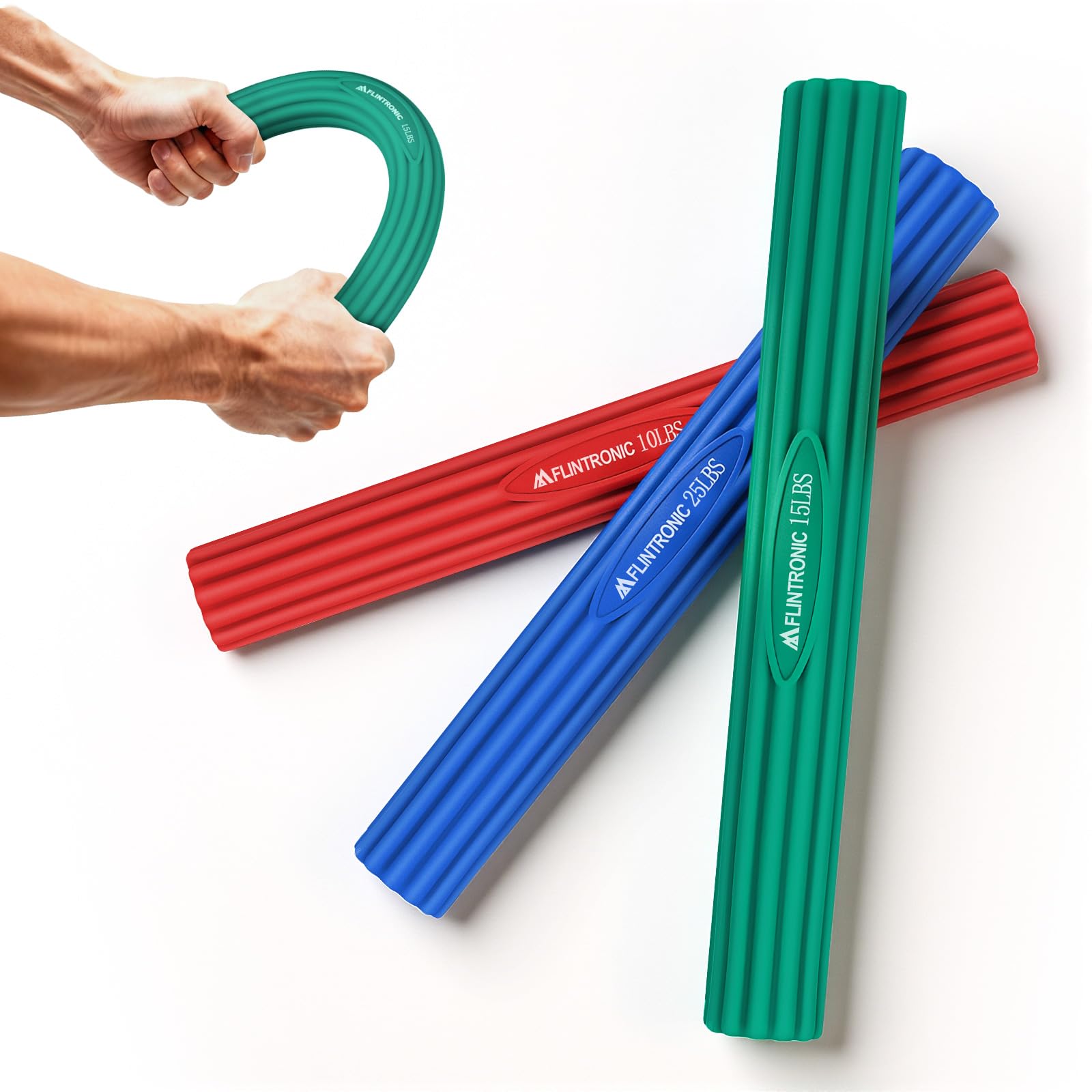 Flintronic 3PCS Fitness Resistance Bar, Twist and Flex Exercise Bar - for Grip Strength, Elbow, Wrist, and Forearm Training, Pain Relief for Tennis Elbow and Golferβs Elbow