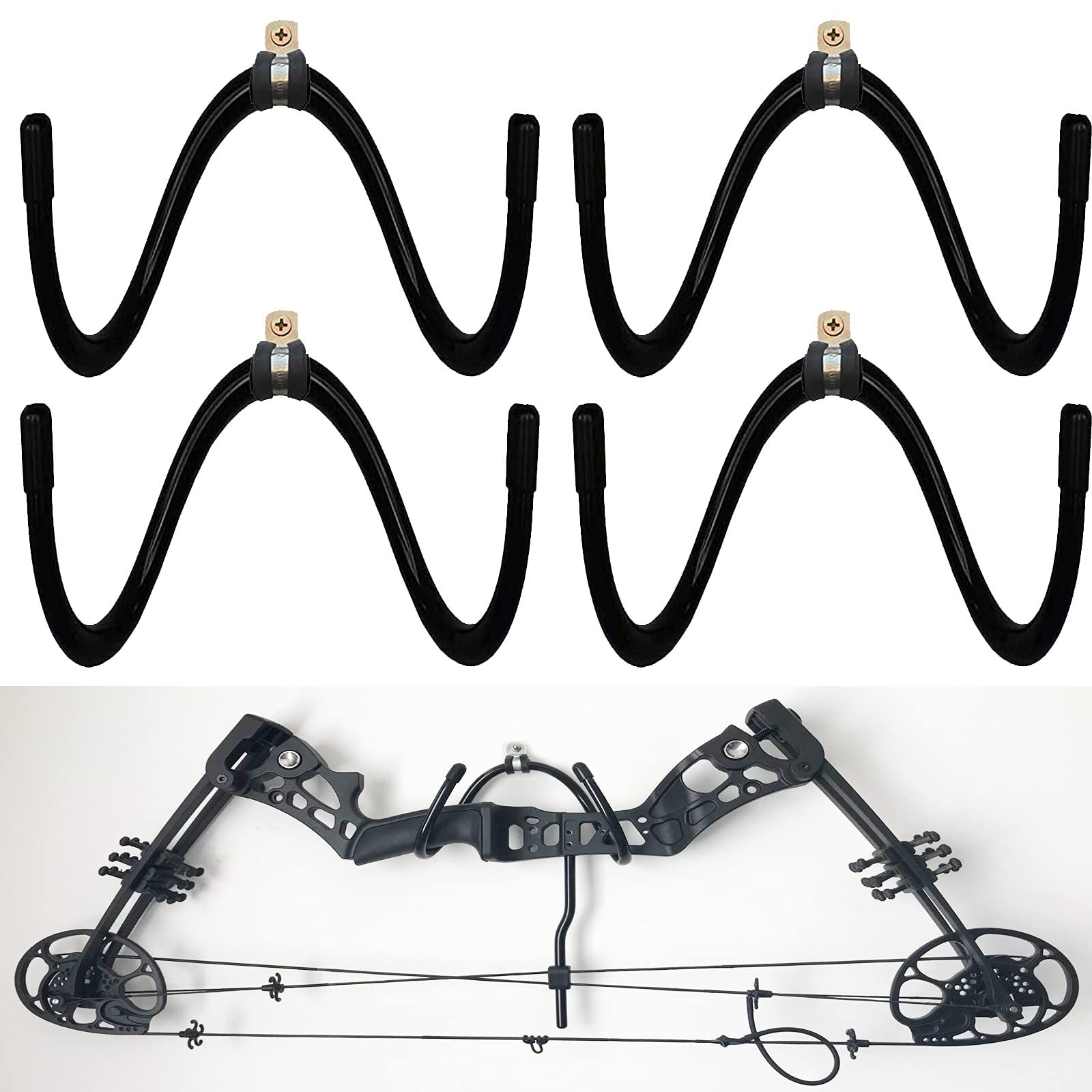 Pmsanzay Universal Bow Display Wall Hanger Wall Mount Storage Rack to Display Your Bow - No More Than 20 Lbs - Support All Bow - Hold 4 Bow - No Bow