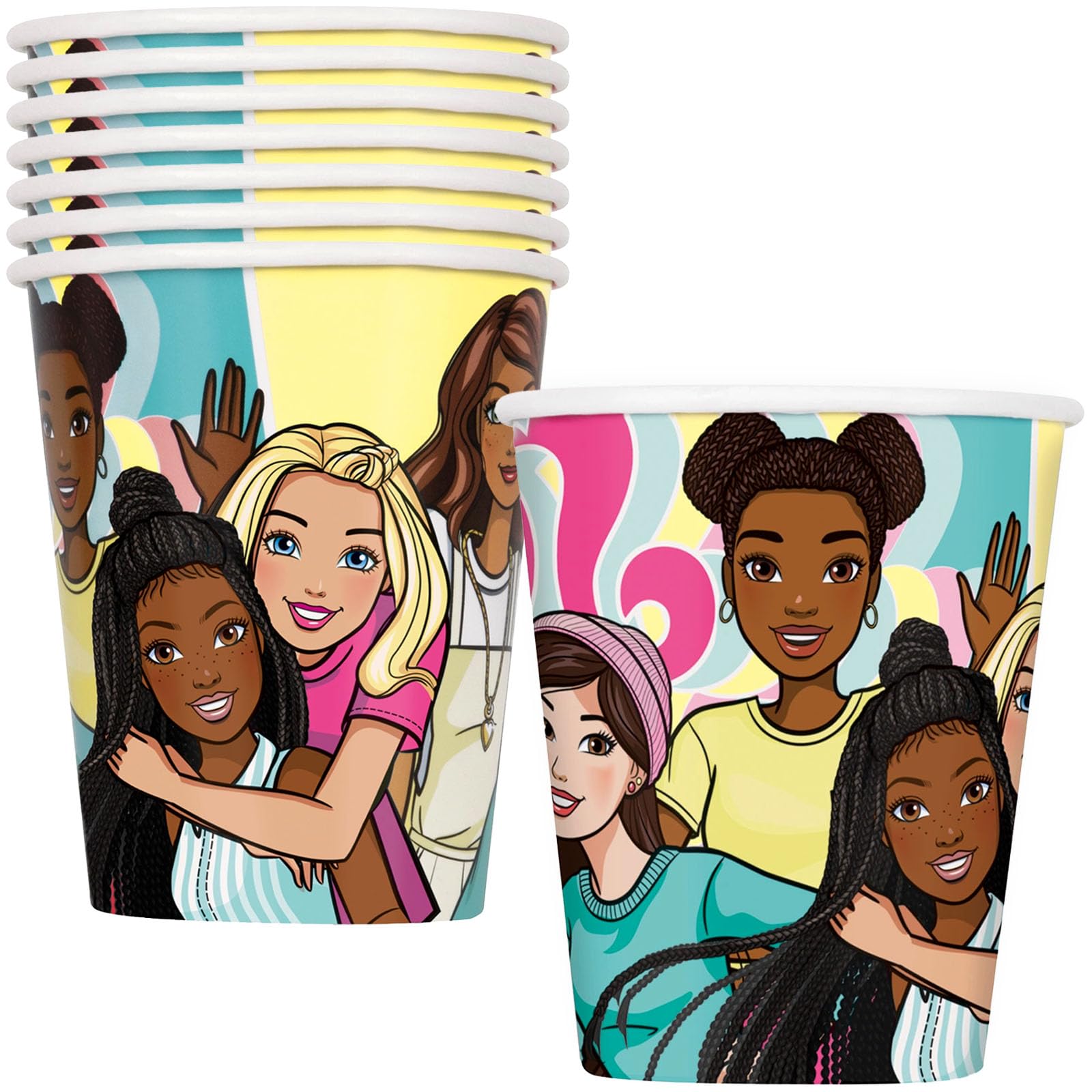 Industries Barbie Multicolor Paper Cups - 9oz, 8 Count | Perfect for Birthdays & Celebrations