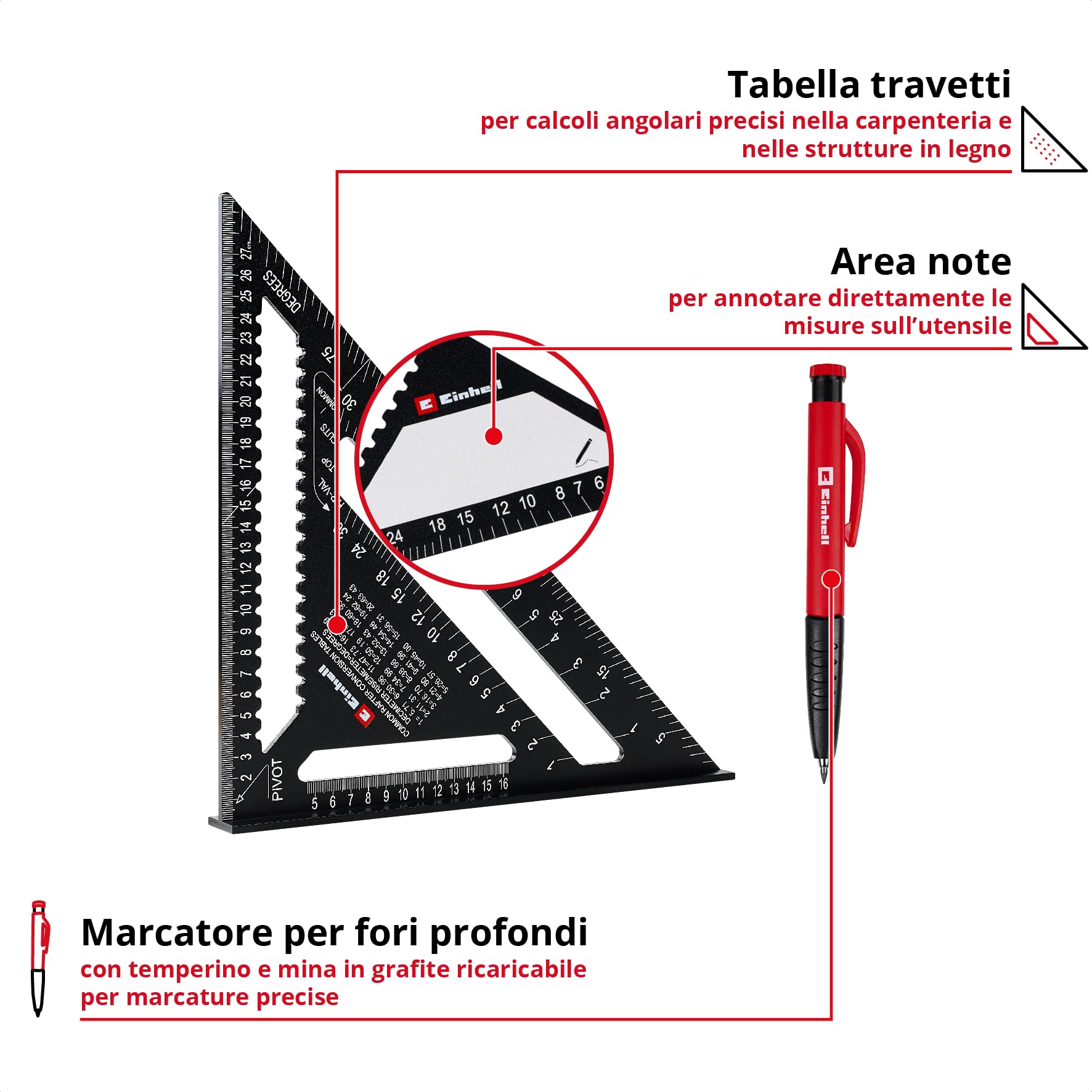 Einhell 2 pezzi set di squadre da carpentiere, 185/300 mm