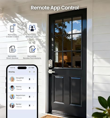 Miniatura 3 de Veise VE017-B Cerradura inteligente de huellas dactilares para puerta delantera, control de aplicación, cerrojo de entrada sin llave 7 en 1 con 2