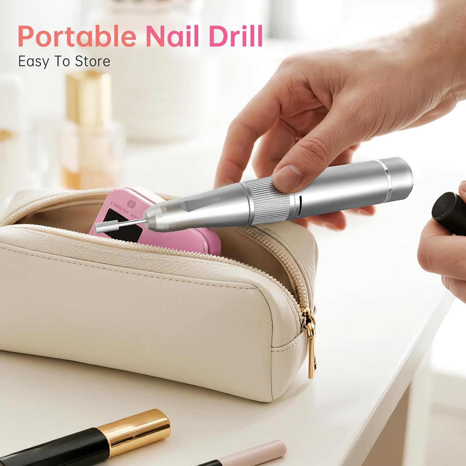 Rechargeable Nail Drill CHRISTINE SHELLY: 35000 PRM Electric Nail File, Professional Efile Nail Drill with Bits Kit for Acrylic Gel Polishing Removing