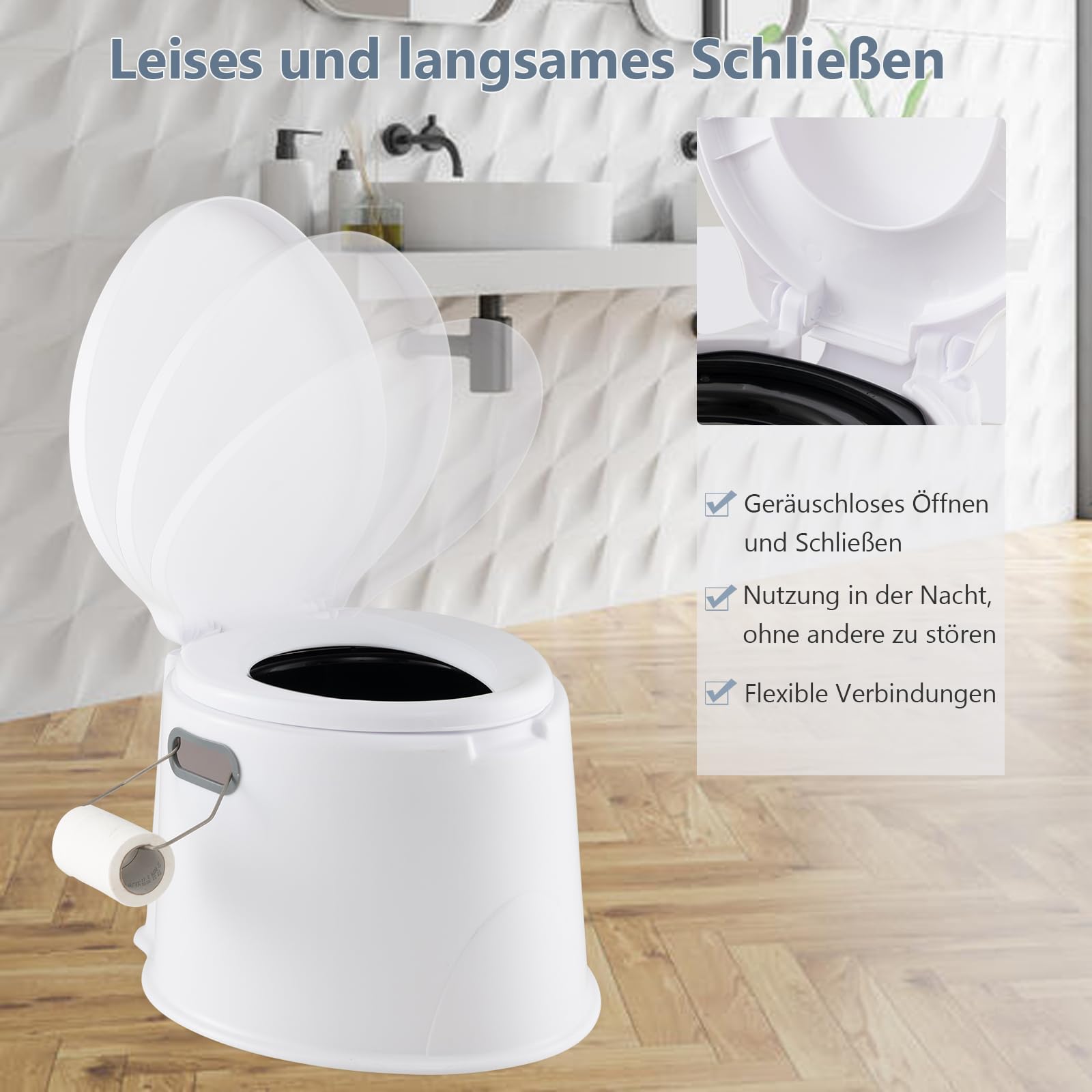 SOARS Campingtoilette, 5L Reisetoilette, Camping Toiletten mit abnehmbarem Inneneimer & Papierrollenhalter, Mobile Toilette mit Deckel, bis 200 kg belastbar, ideal für Camping, Reisen,Wandern