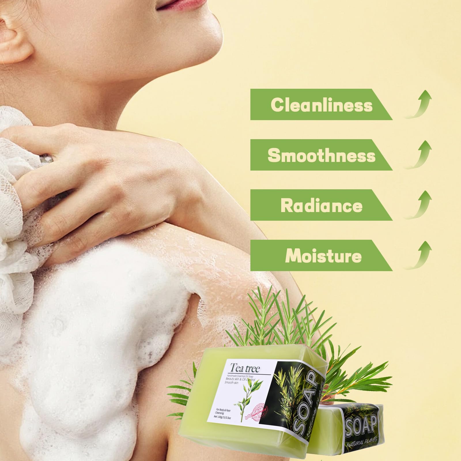 100g Tea Tree Soap, Antibacterial Tea Tree Oil Soap for Face & Body Acne - Image 2