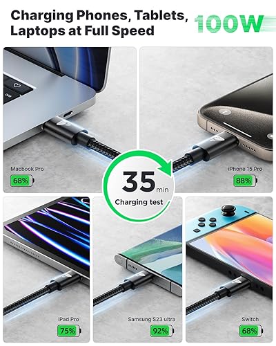 Vista 20 de Cable USB C de 10 pies, paquete de 2 cables de carga USB A a tipo C, cable de carga rápida de 3A para Samsung Galaxy S23 S22 S21 S20 A01 A02s A10e