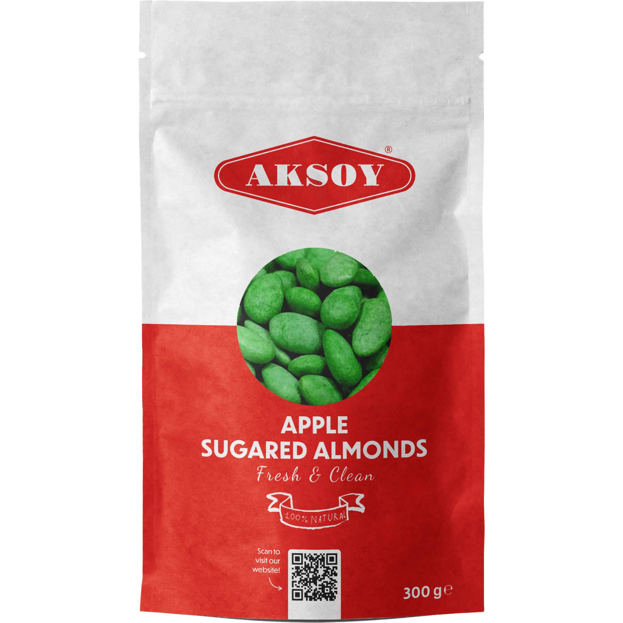 Aksoy Sugared Almonds Apple Flavour 300g | Crunchy & Sweet Candy-Coated Nuts | Perfect for Snacking, Parties, Desserts & Gifting | Non-GMO, Fruity & Delicious