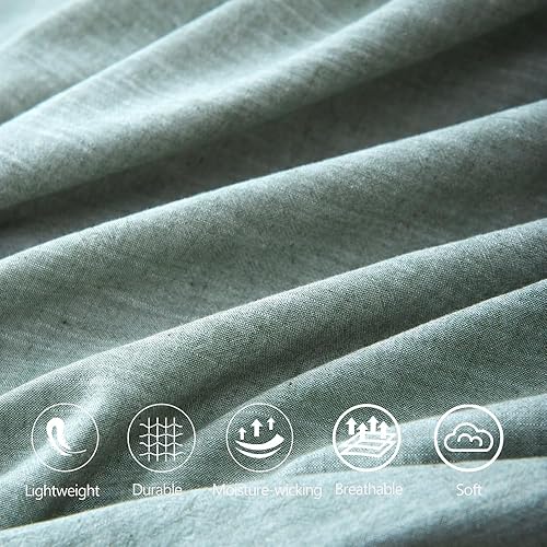 Miniatura 3 de BFS Home Juego de funda de edredón de 3 piezas de algodón y lino lavado, agradable a la piel, con textura abultada (en color azul pavo real, tamaño