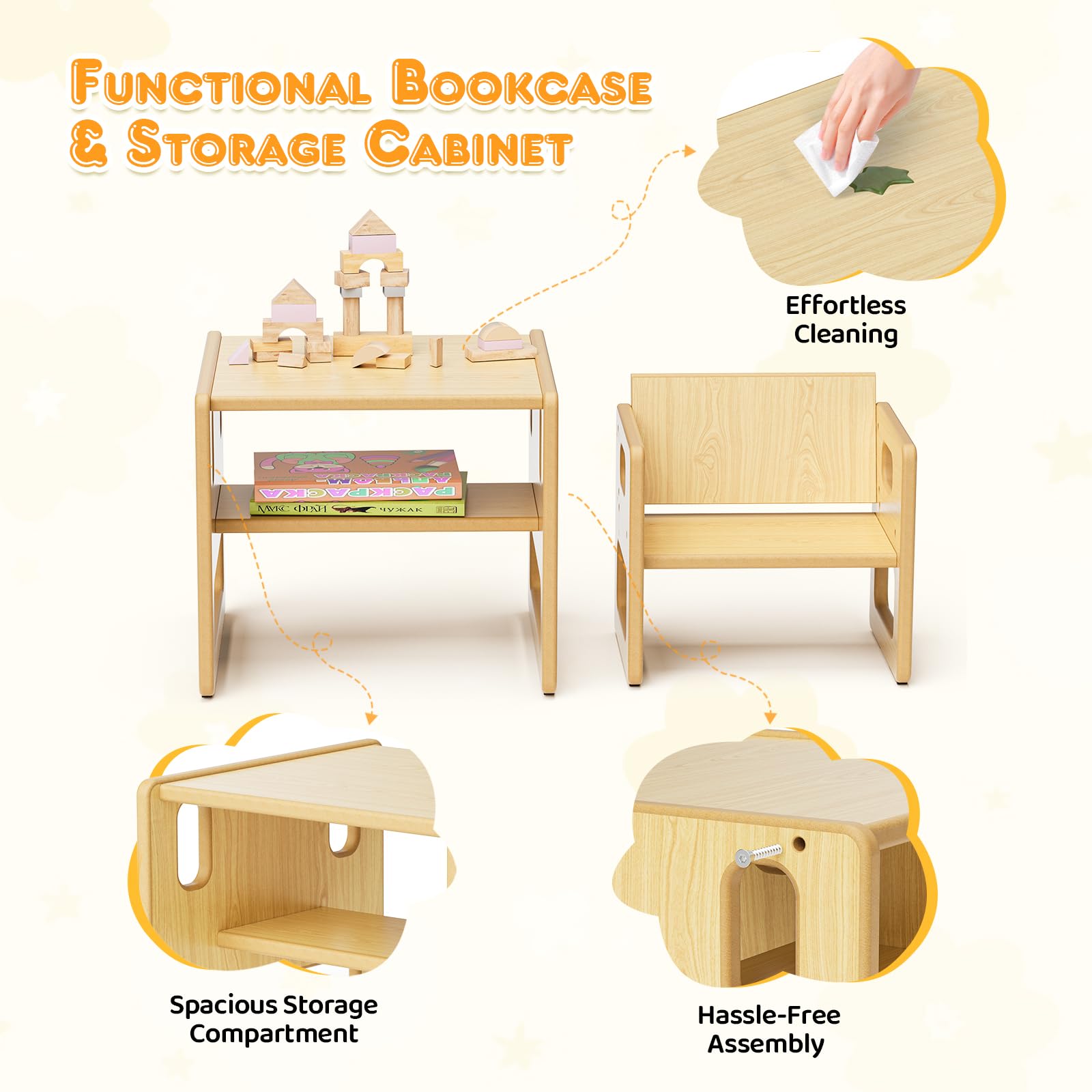Ensemble table et chaises pour enfants, table de jeu Montessori en bois avec espace de rangement, convient pour les enfants pour lire, jouer, manger