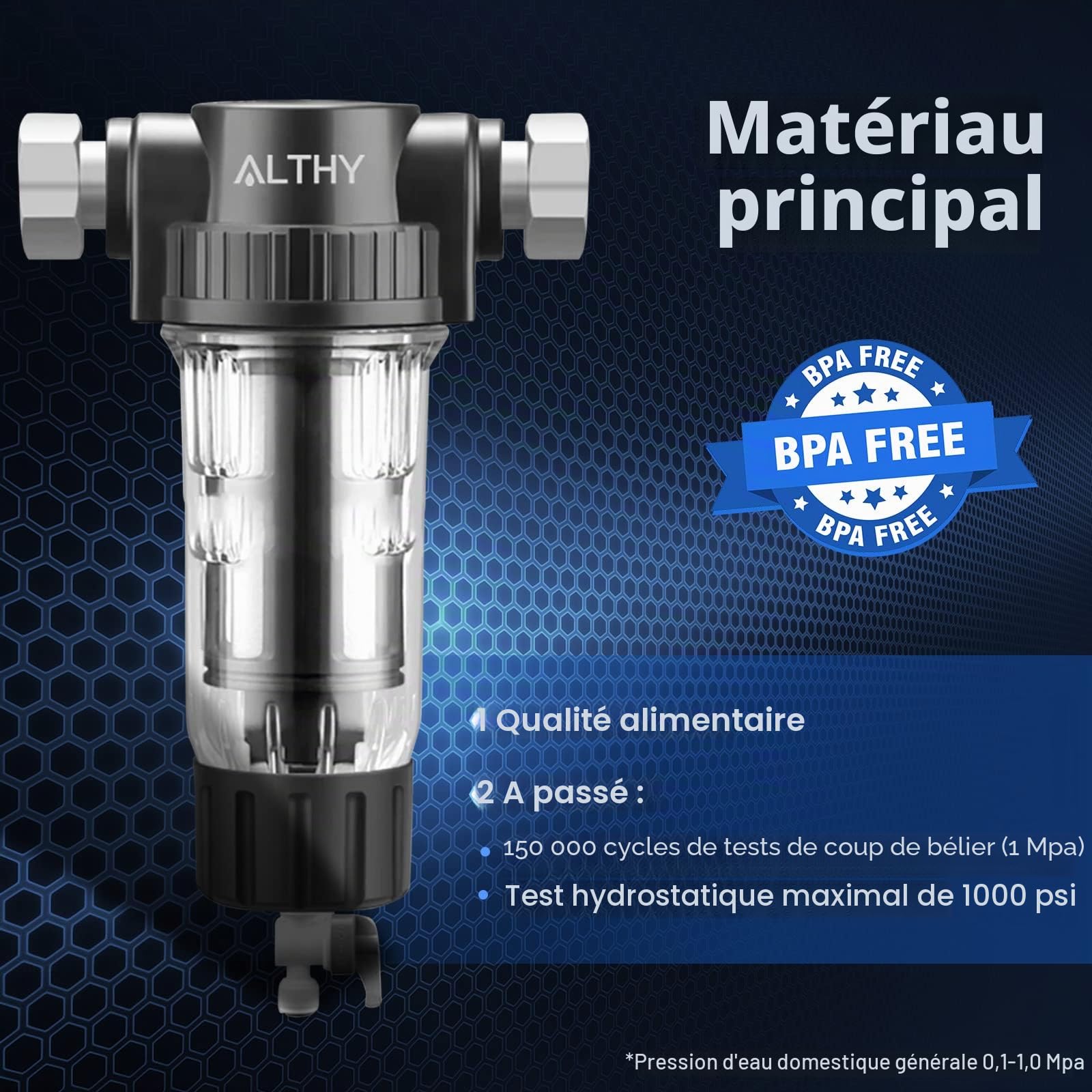 ALTHY Filtre à Sédiments Spin Down, Filtre à eau Réutilisable Contre les Sédiments pour Toute la Maison, Système de Pré-filtration Lavable pour l'Eau de Ville/de Puits, G1/2"+3/4", (3 filtres inclus)