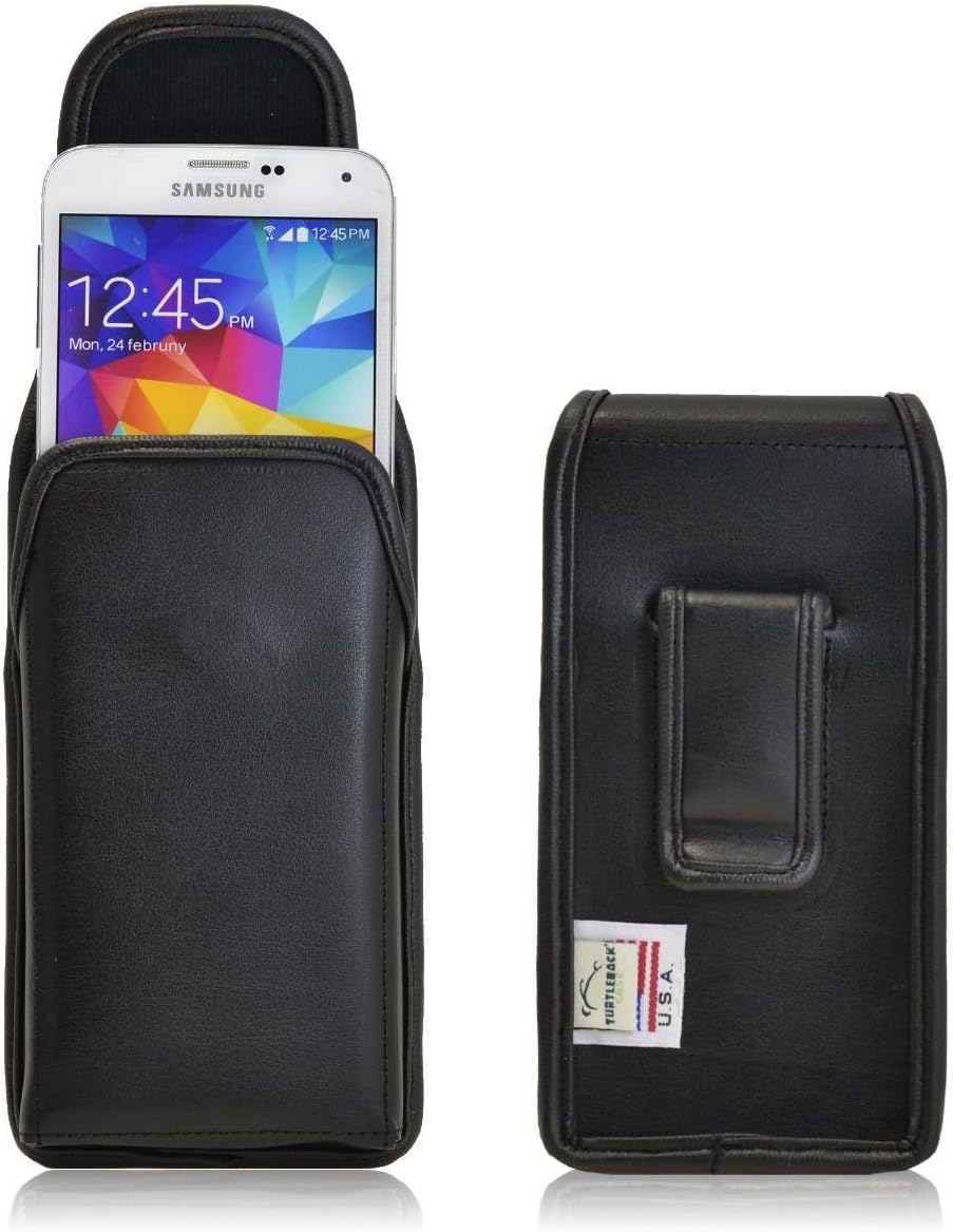Turtleback Vertical Holster Phone Case for Samsung Galaxy S5 Belt Case Executive Metal Belt Clip Black Leather Pouch,