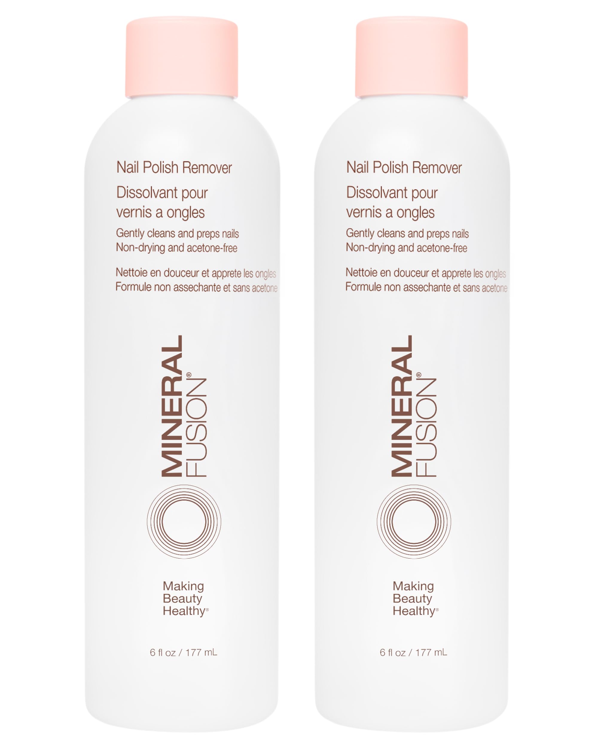 Mineral Fusion Nail Polish Remover - Acetone-Free Nail Care - Non Drying Liquid Formula - 6 fl oz, Pack of 2