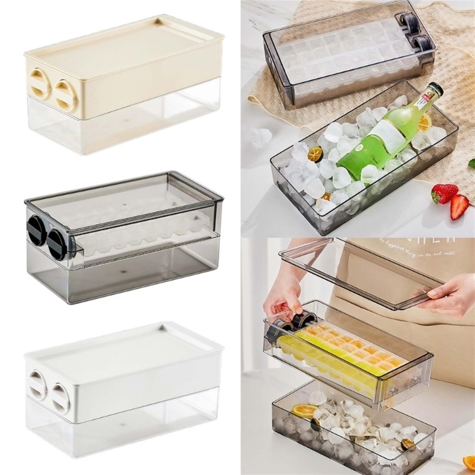 Eiseimer Eiswürfelform, Eisform, große Kapazität, Eisaufbewahrungsbox, Eisaufbewahrungsbehälter for Cocktails, Bier, Wein und Saftgetränke Eiswürfelbehälter(Transparent Gray)