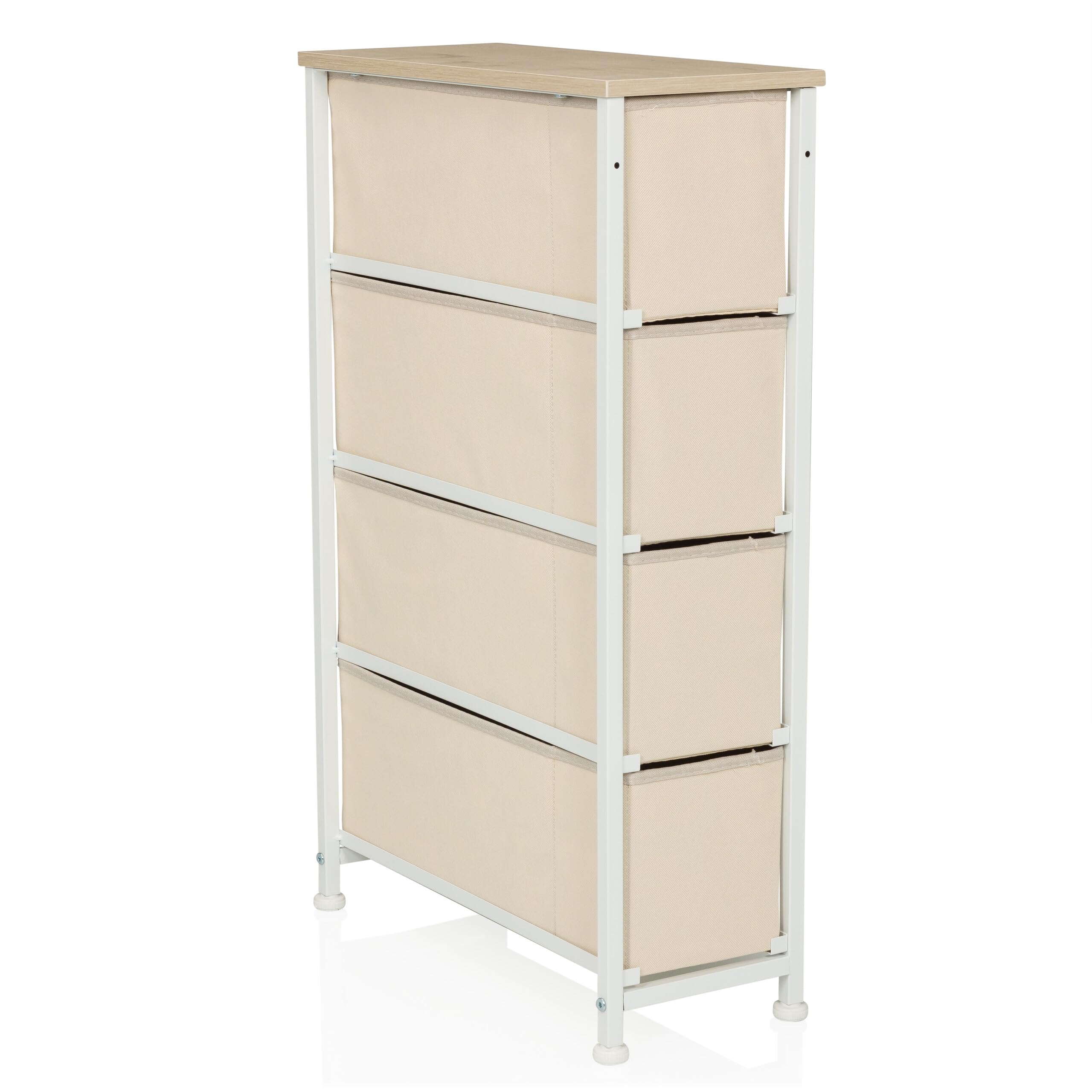 Commode avec 4 tiroirs en Tissu FOLDRESS S 20x48x76 cm Commode à tiroirs Organiseur, Pieds réglables en Hauteur, Structure métallique, Beige