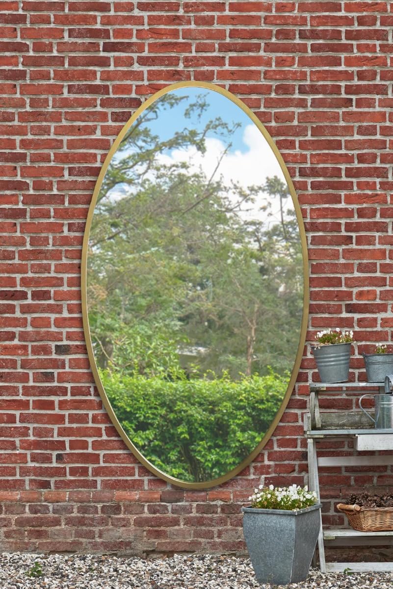 MirrorOutlet The Ovale - Large Gold Framed Oval Pond Garden Wall Mirror 71" X 39" (180cm X 100cm) Silver Mirror Glass On A Black Backing.